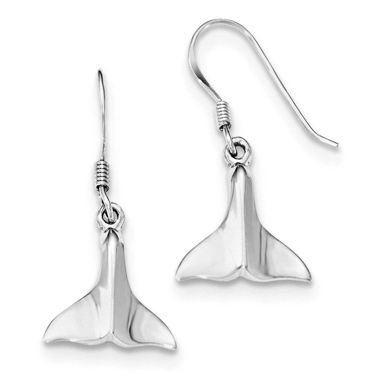 Whale Tail Dangle Earrings Sterling Silver Rhodium-plated Polished QE11803, MPN: QE11803, 883957814…
