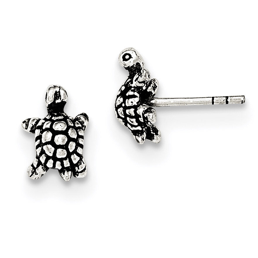 Antiqued Turtle Post Earrings Sterling Silver QE11808, MPN: QE11808, 191101229992