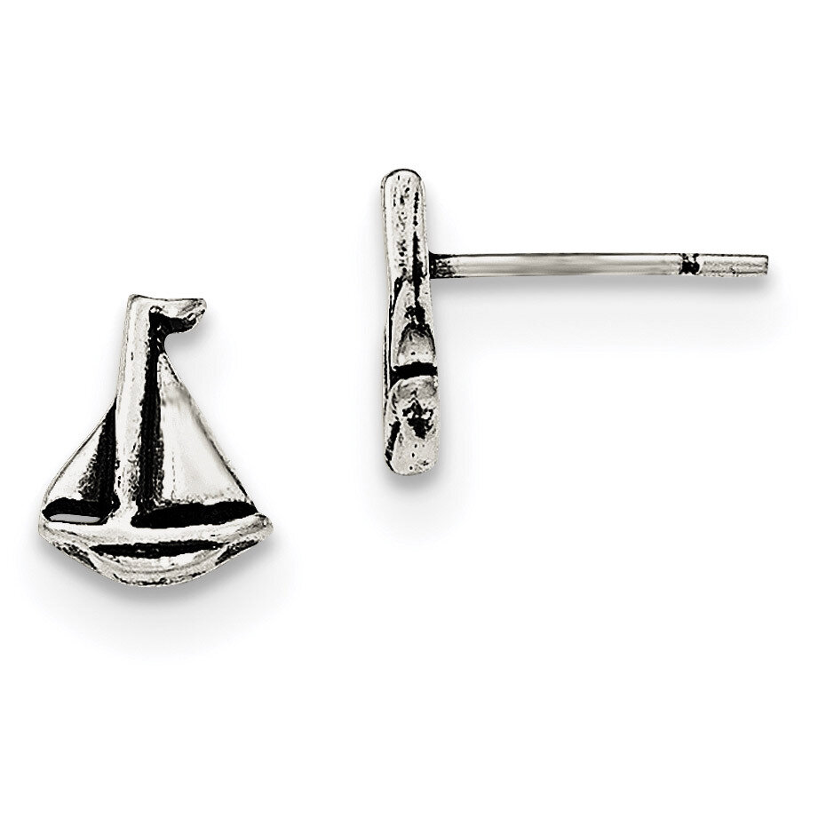 Sailboat Post Earrings Sterling Silver Polished and Antiqued QE11820, MPN: QE11820, 191101229701