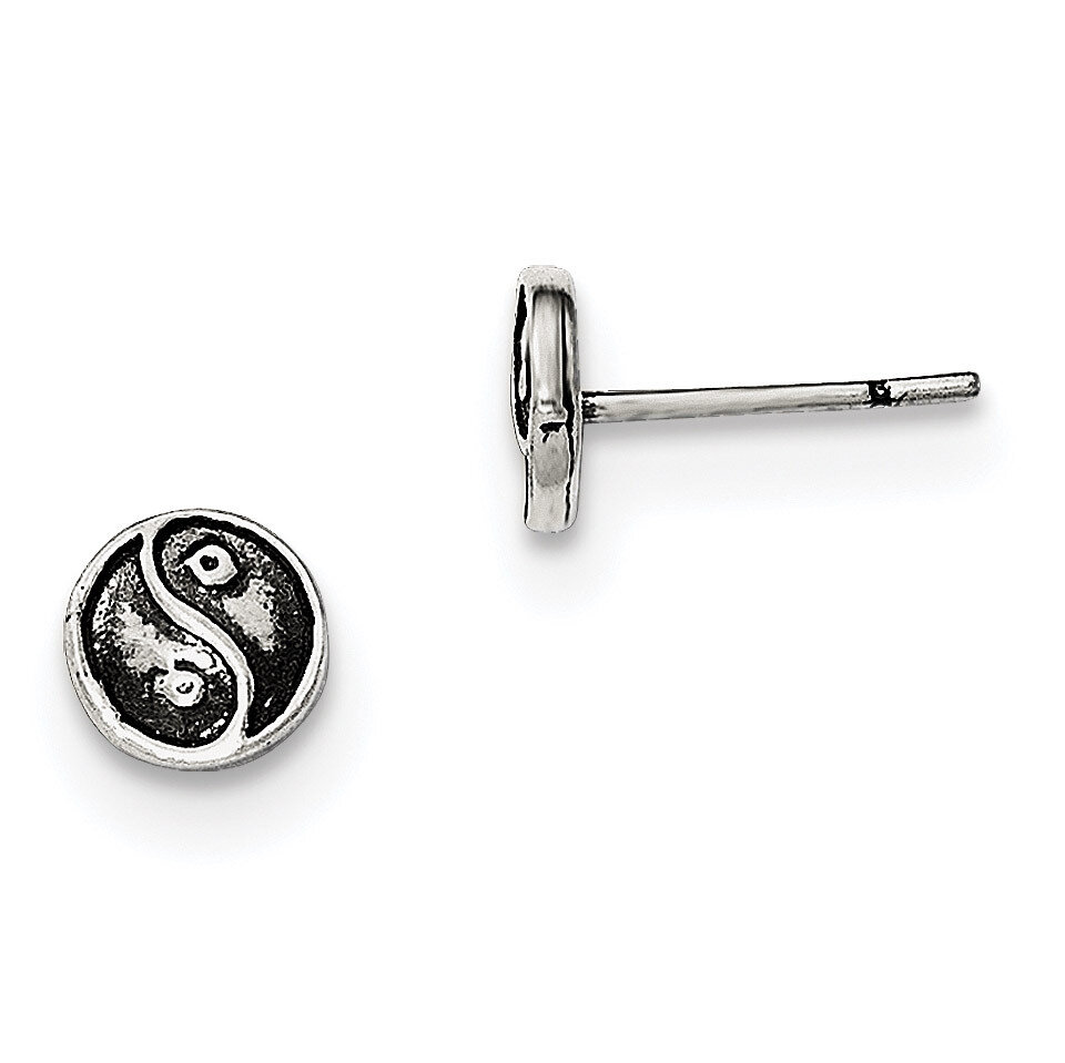 Yin Yang Sign Post Earrings Sterling Silver Polished and Antiqued QE11821, MPN: QE11821, 1911012292…