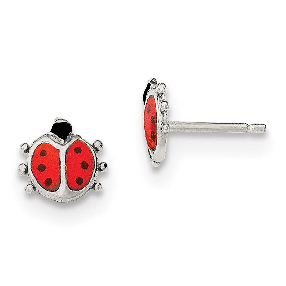 Enamel Ladybug Childs Post Earrings Sterling Silver Polished QE11826, MPN: QE11826, 191101231841
