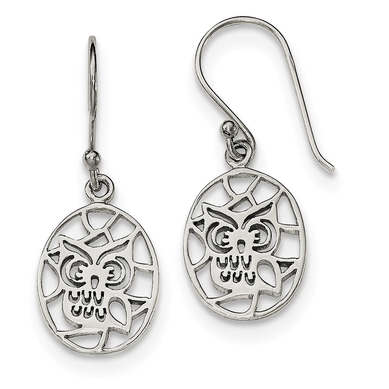 Cut-out Owl Shepherd Hook Earrings Sterling Silver QE11828, MPN: QE11828, 191101231094