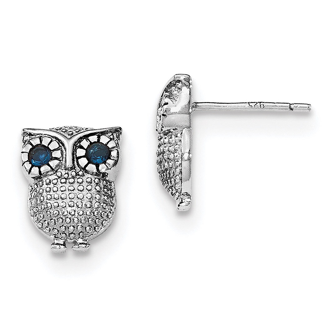 Blue Synthetic Sapphire Owl Post Earrings Sterling Silver Rhodium-plated QE11832, MPN: QE11832, 191…