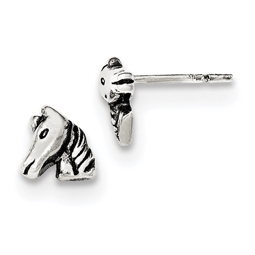 Horse Post Earrings Sterling Silver Polished and Antiqued QE11835
