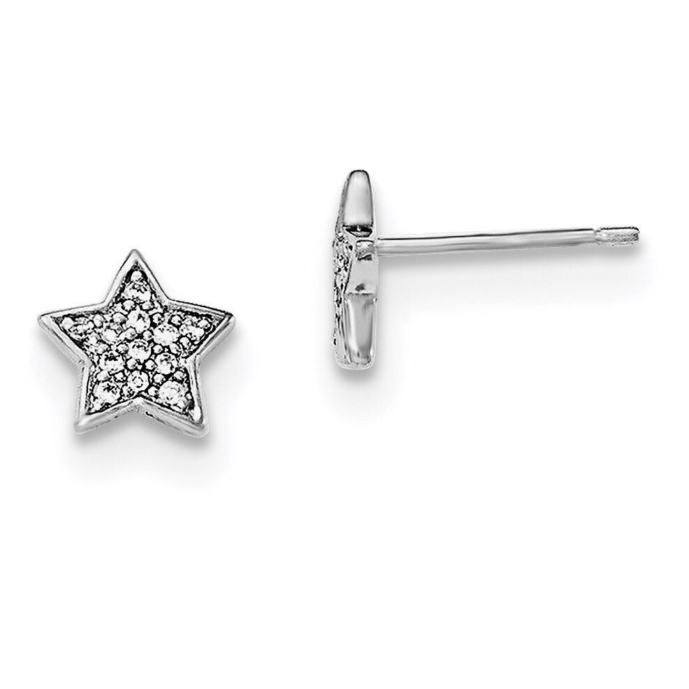 CZ Diamond Star Post Earrings Sterling Silver Rhodium-plated QE11857, MPN: QE11857, 191101229756