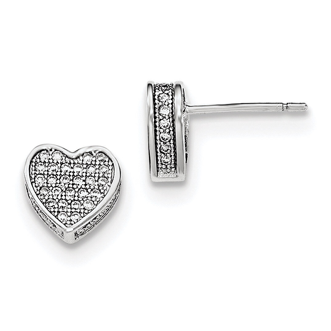 CZ Diamond Micro Pave Heart Post Earrings Sterling Silver Rhodium-plated QE11865, MPN: QE11865, 191…