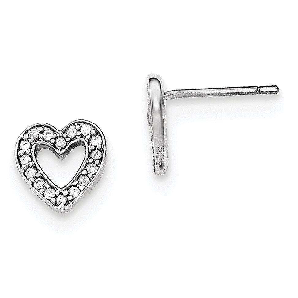 CZ Diamond Heart Post Earrings Sterling Silver Rhodium-plated QE11884, MPN: QE11884, 191101230387
