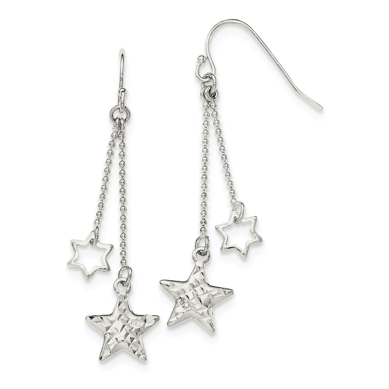 Diamond-cut Star Dangle Shepherd Hook Earrings Sterling Silver QE11920, MPN: QE11920, 191101231742