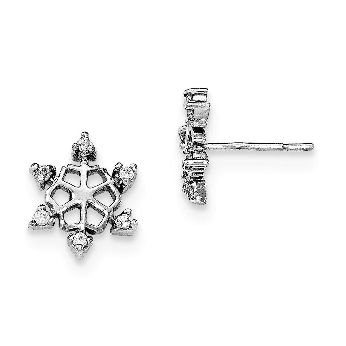 CZ Diamond Snowflake Post Earrings Sterling Silver Rhodium-plated QE11966
