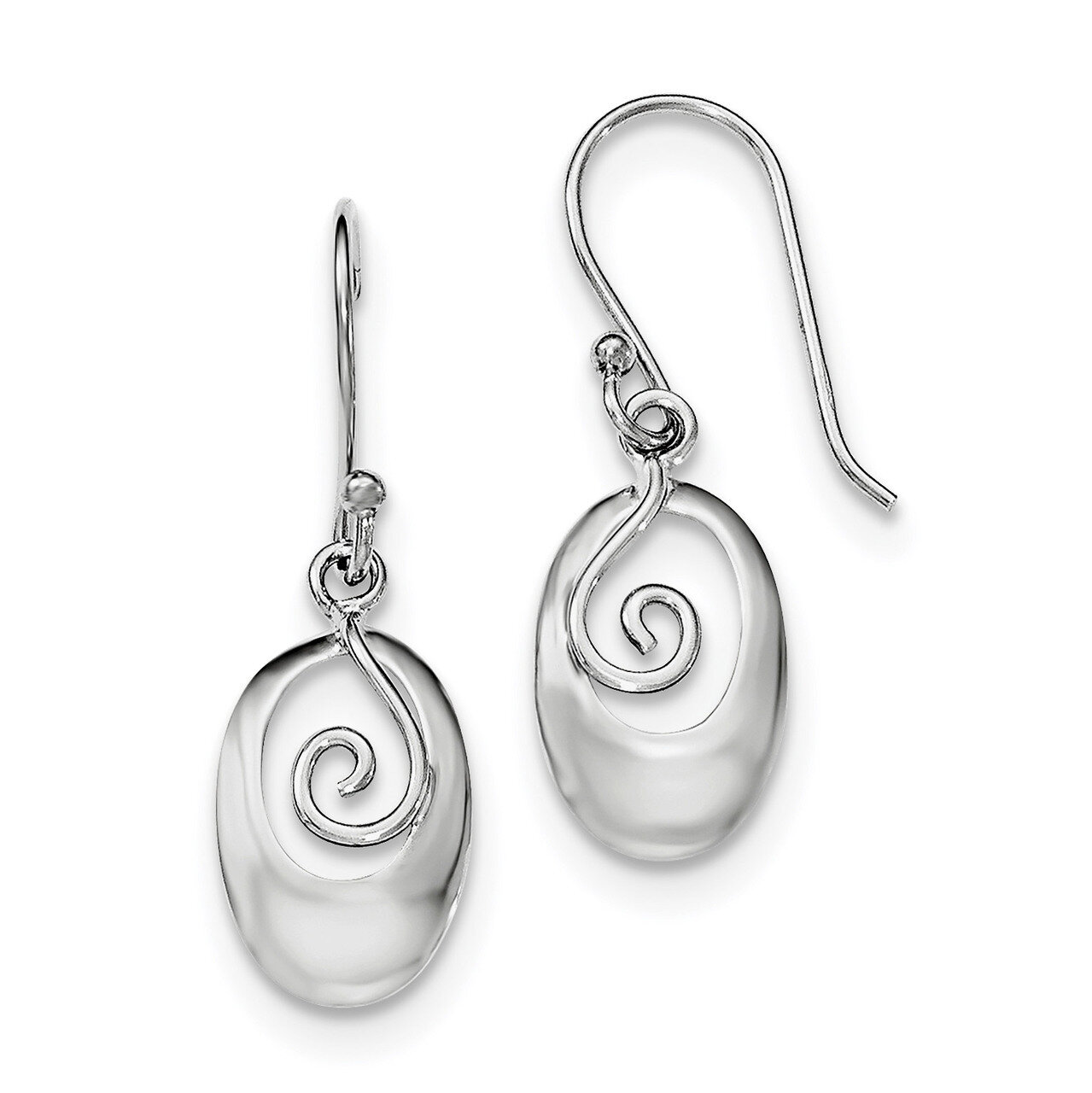Oval Dangle Shepherd Hook Earrings Sterling Silver Rhodium-plated Polished QE11987, MPN: QE11987, 1…