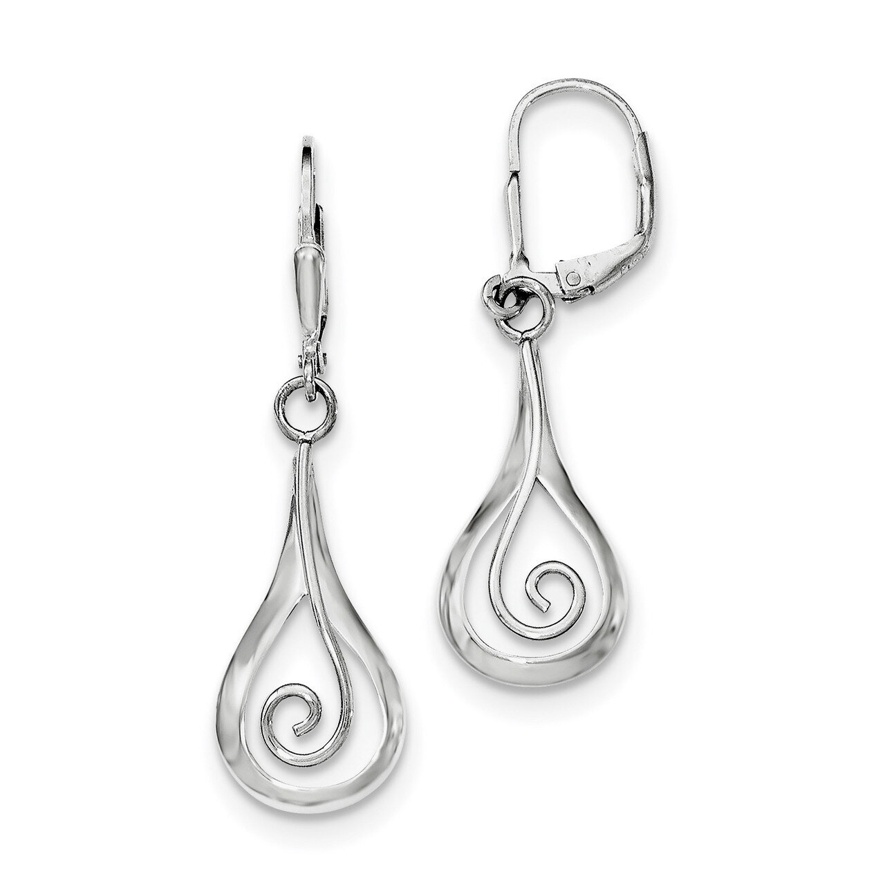 Fancy Dangle Leverback Earrings Sterling Silver Rhodium-plated Polished QE11999, MPN: QE11999, 8867…