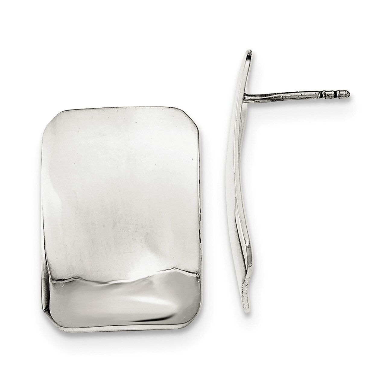 Plain Rectangle Post Earrings Sterling Silver Polished QE12044