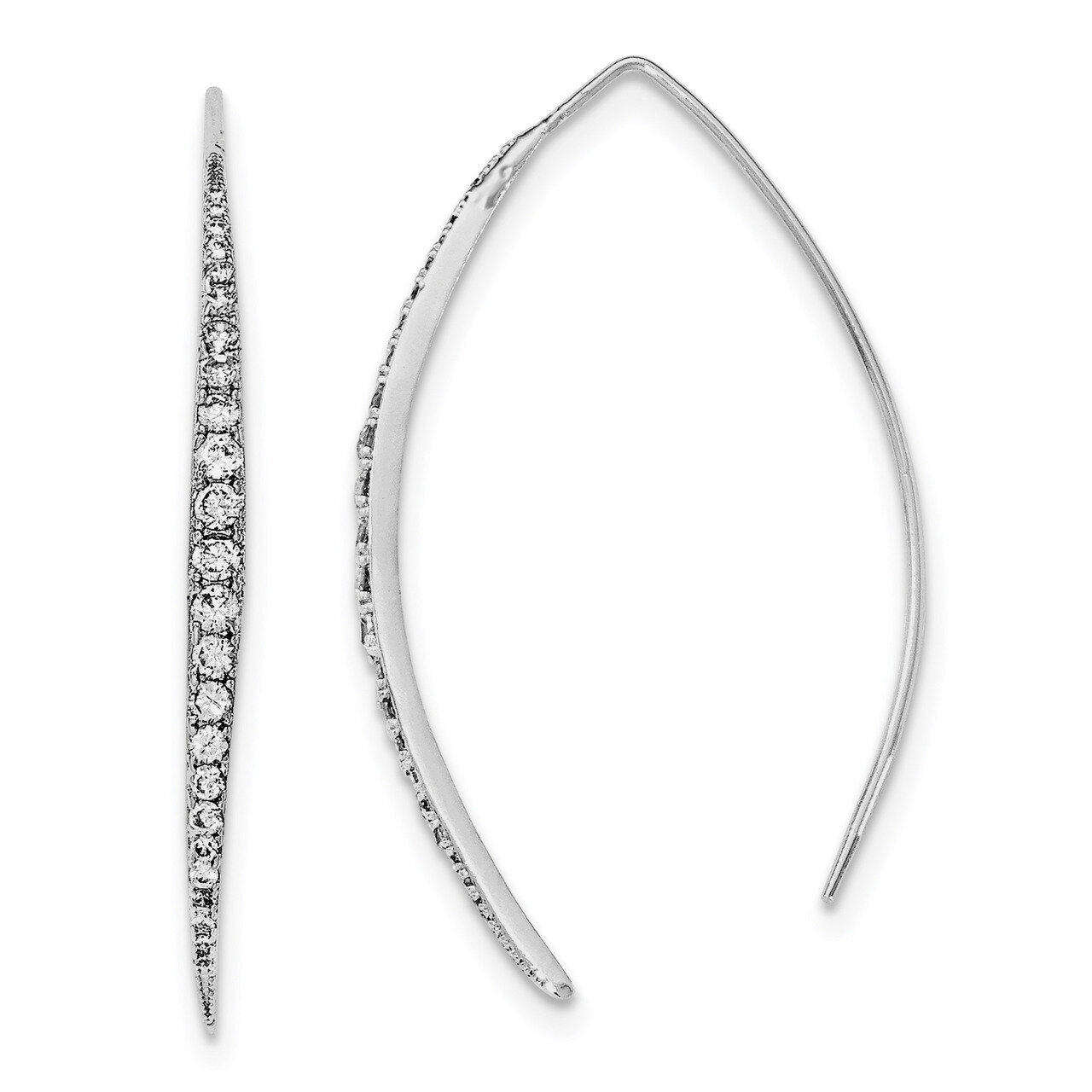 CZ Diamond Threader Earrings Sterling Silver Rhodium-plated QE12064, MPN: QE12064, 191101230776