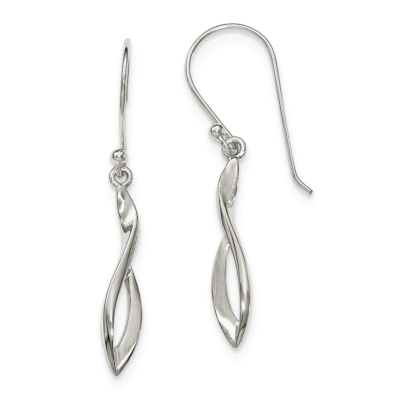Twisted Shepherd Hook Earrings Sterling Silver Polished QE12070, MPN: QE12070, 886774749310