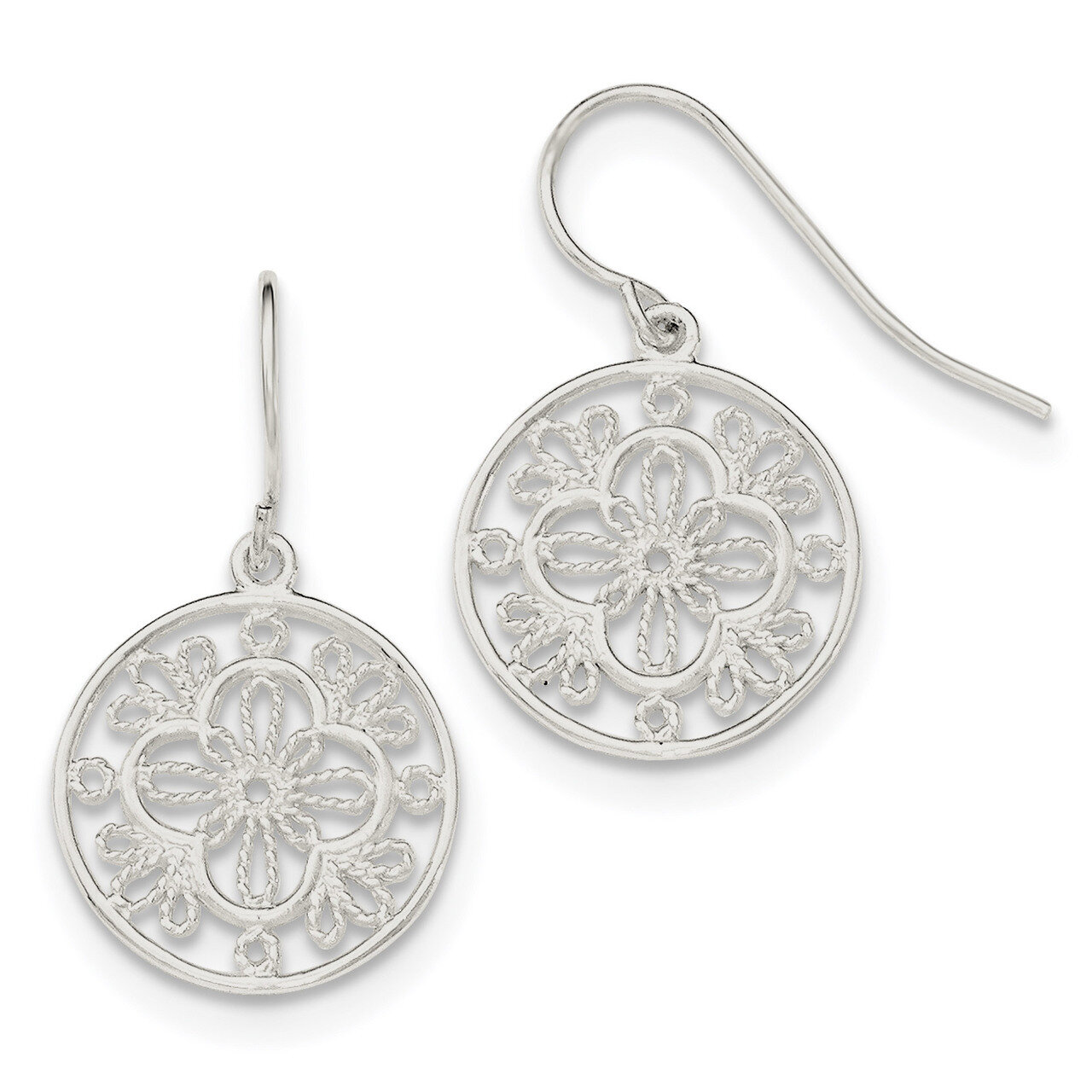 Filigree Shepherd Hook Earrings Sterling Silver Polished QE12095, MPN: QE12095, 886774749426