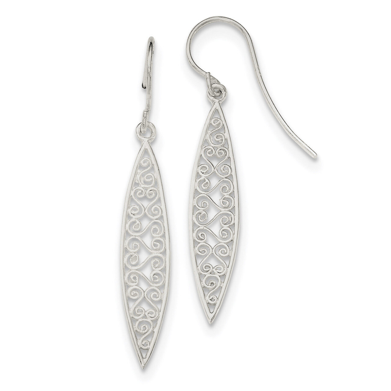 Filigree Shepherd Hook Earrings Sterling Silver Polished QE12099, MPN: QE12099, 886774749457