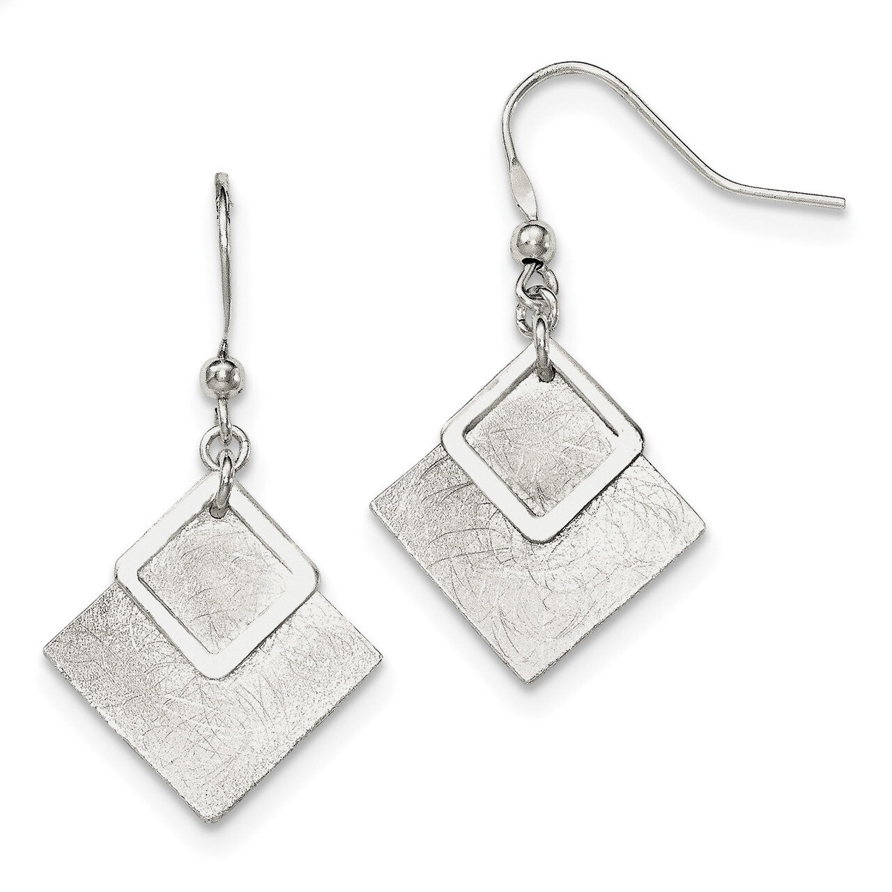 Textured Square Shepherd Hook Earrings Sterling Silver Polished QE12100, MPN: QE12100, 191101073298