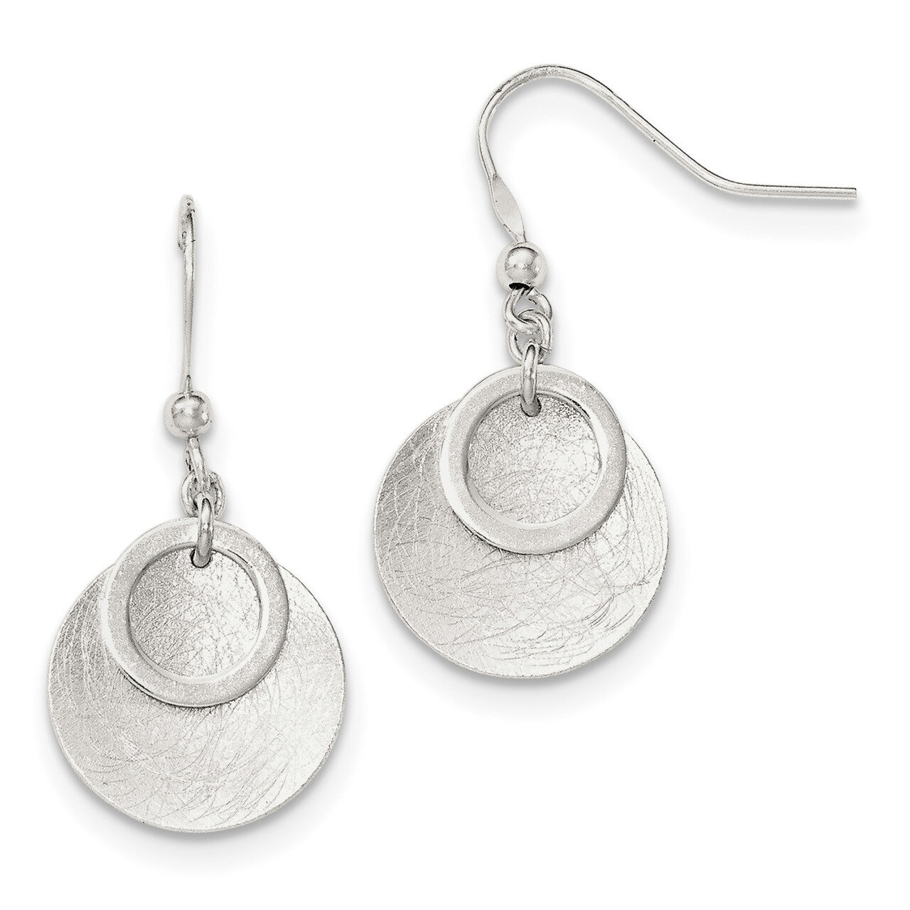 Textured Circle Shepherd Hook Earrings Sterling Silver Polished QE12104, MPN: QE12104, 191101073304