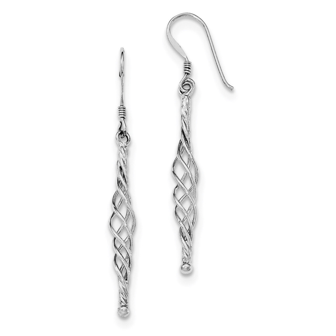 Twisted Shepherd Hook Earrings Sterling Silver Rhodium-plated Polished QE12107