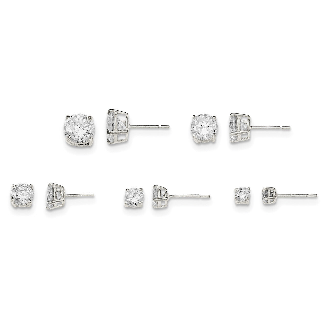 White CZ Diamond Post Set Earrings Sterling Silver Polished QE12186SET