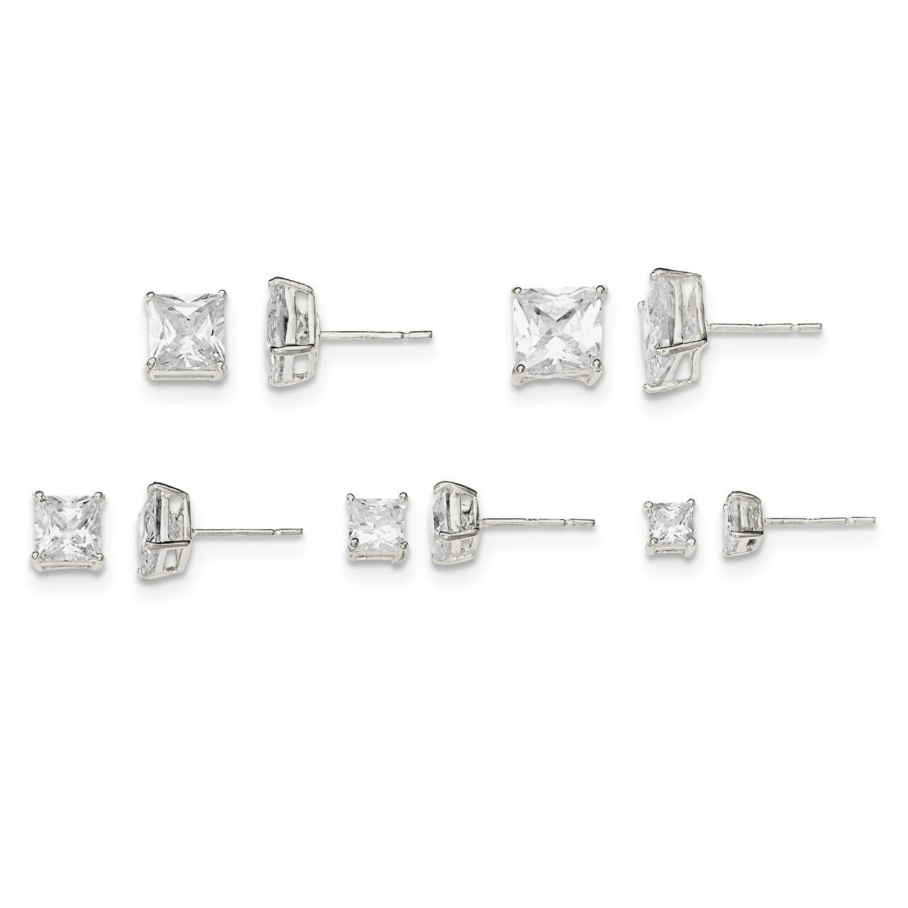 White CZ Diamond Post Set Earrings Sterling Silver Polished QE12187SET, MPN: QE12187SET, 8839578043…