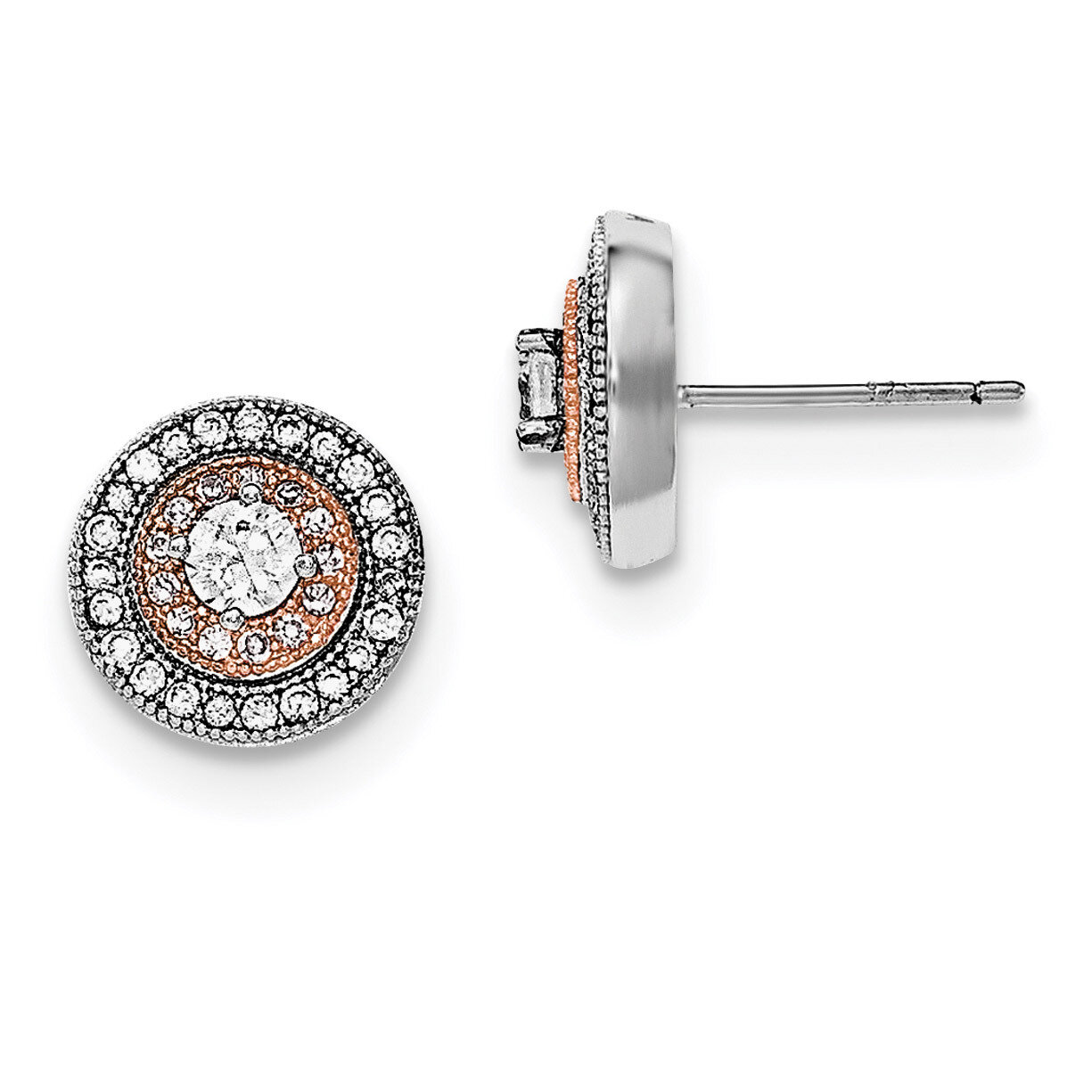 CZ Diamond with Rose Gold Plating Pave Post Earrings Sterling Silver Rhodium-plated QE12188