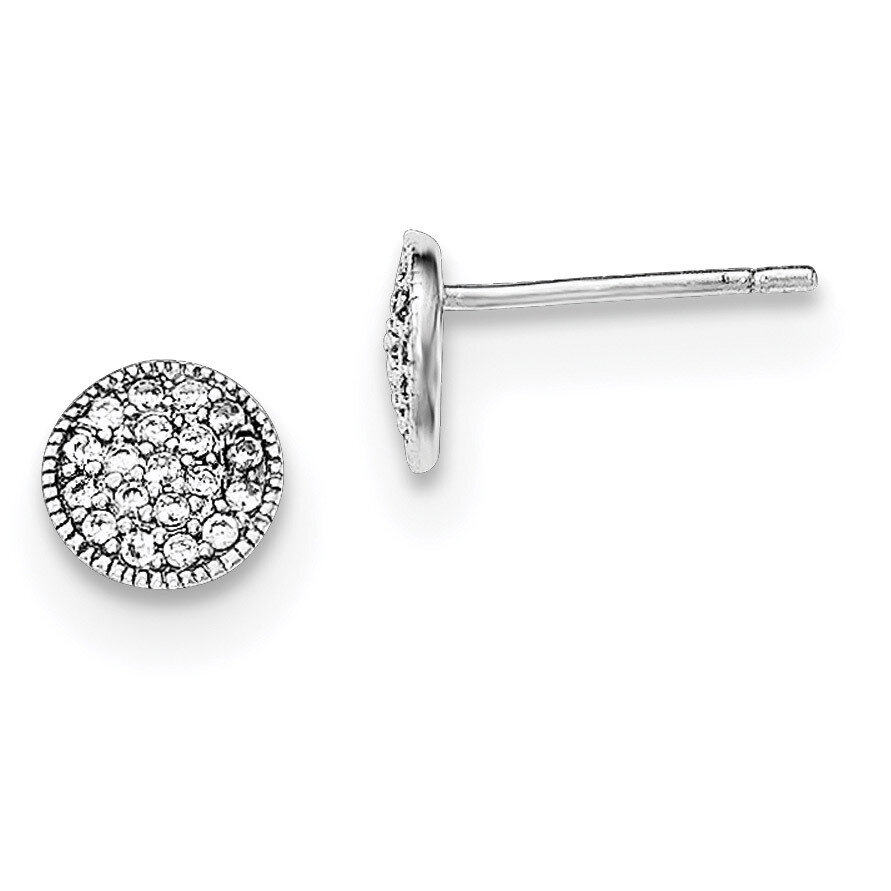 Pave CZ Diamond Circle Post Earrings Sterling Silver Rhodium-plated QE12207