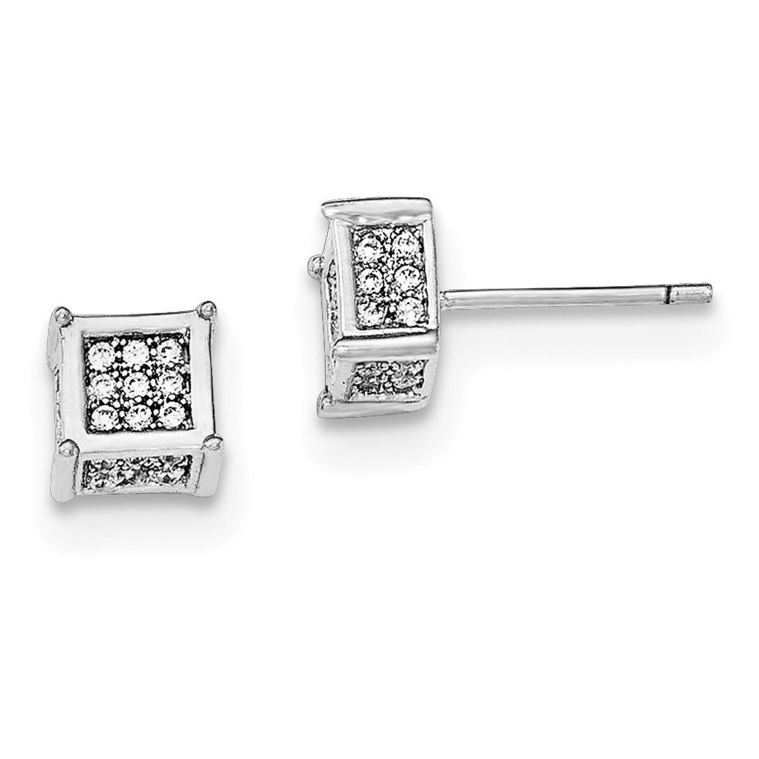 CZ Diamond Square Post Earrings Sterling Silver Rhodium-plated Polished QE12208, MPN: QE12208, 8839…