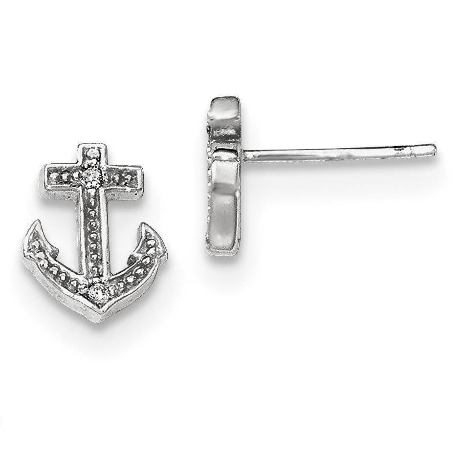 CZ Diamond Anchor Post Earrings Sterling Silver Rhodium-plated Polished QE12212, MPN: QE12212, 1911…