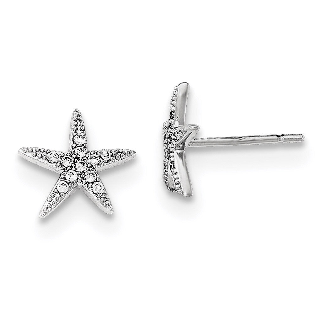 CZ Diamond Micro Pave Starfish Post Earrings Sterling Silver Rhodium-plated QE12214, MPN: QE12214, …