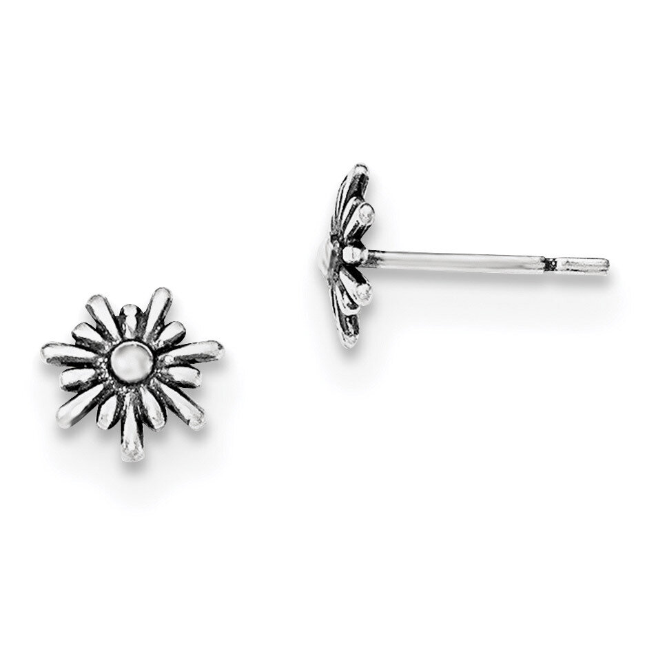 Flower Post Earrings Sterling Silver Polished and Antiqued QE12225, MPN: QE12225, 883957804354