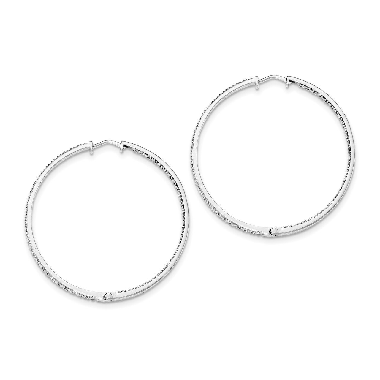 Diamond In & Out Hoop Earrings Sterling Silver Rhodium-plated QE12251