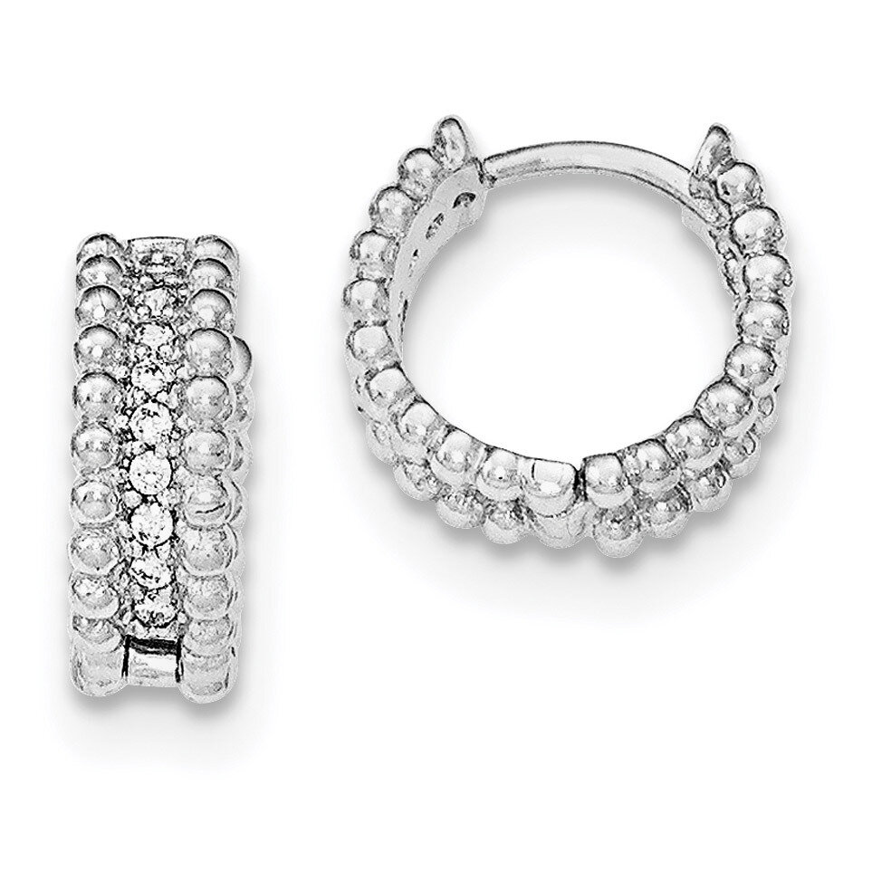 CZ Diamond Children&#39;s Hinged Hoop Earrings Sterling Silver Rhodium-plated Polished QE12268, MPN: QE…