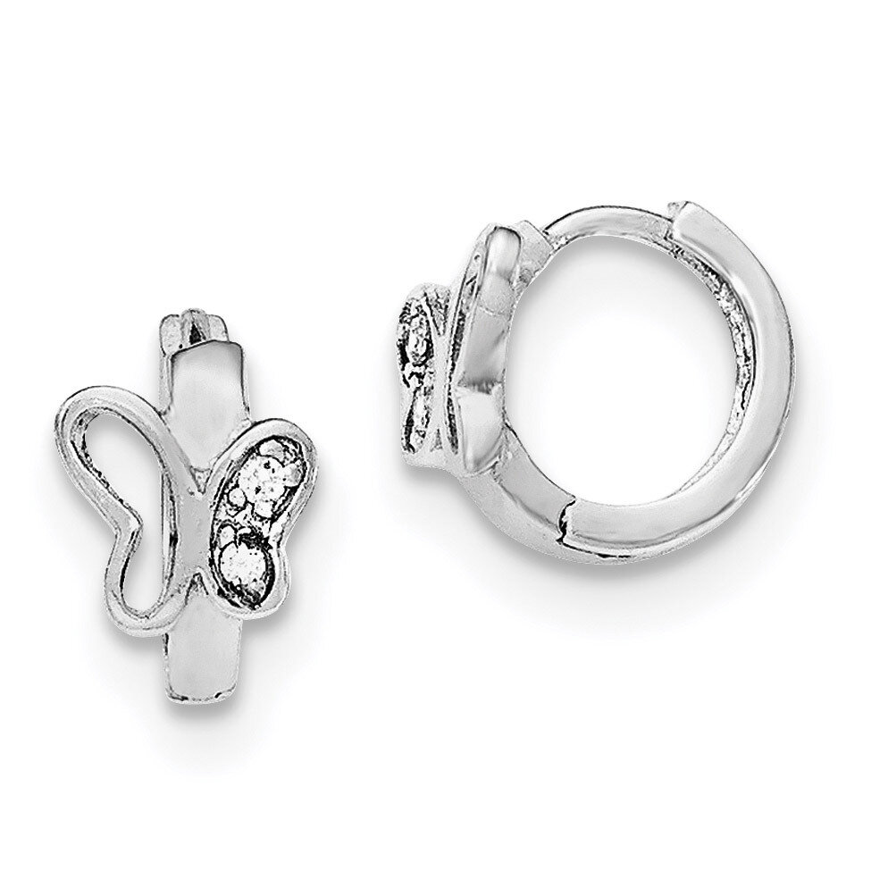 CZ Diamond Butterfly Children Hoop Earrings Sterling Silver Rhodium-plated Polished QE12270, MPN: Q…