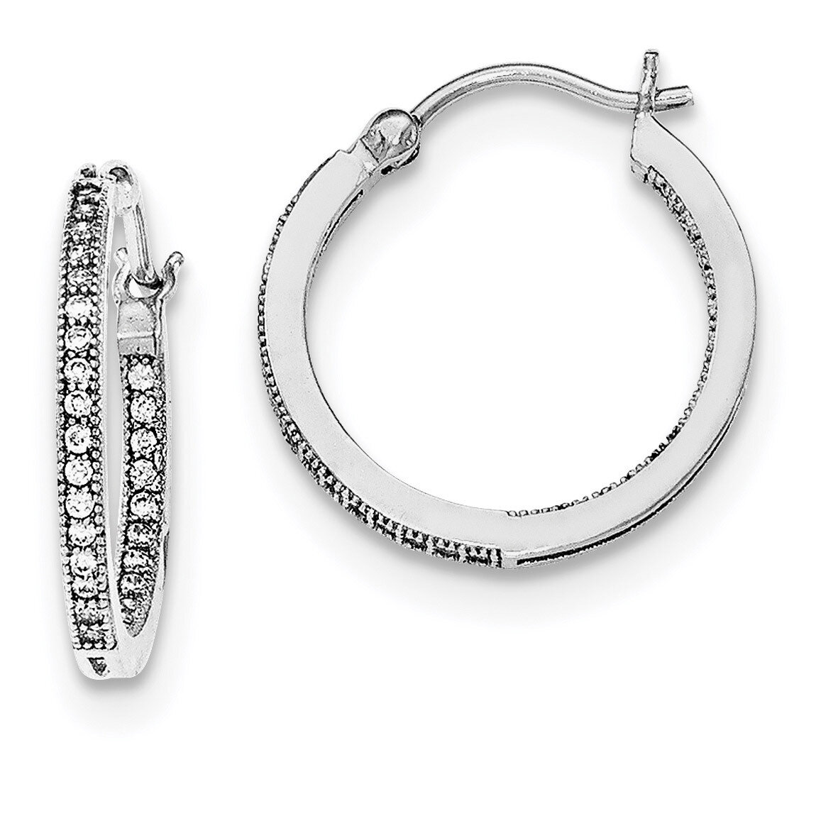 CZ Diamond 15mm In &amp; Out Hoop Earrings Sterling Silver Rhodium-plated QE12272