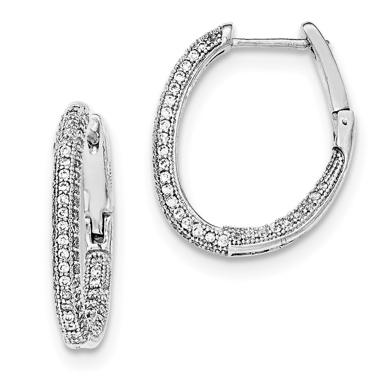 CZ Diamond In &amp; Out Hinged Post Hoop Earrings Sterling Silver Rhodium-plated QE12277