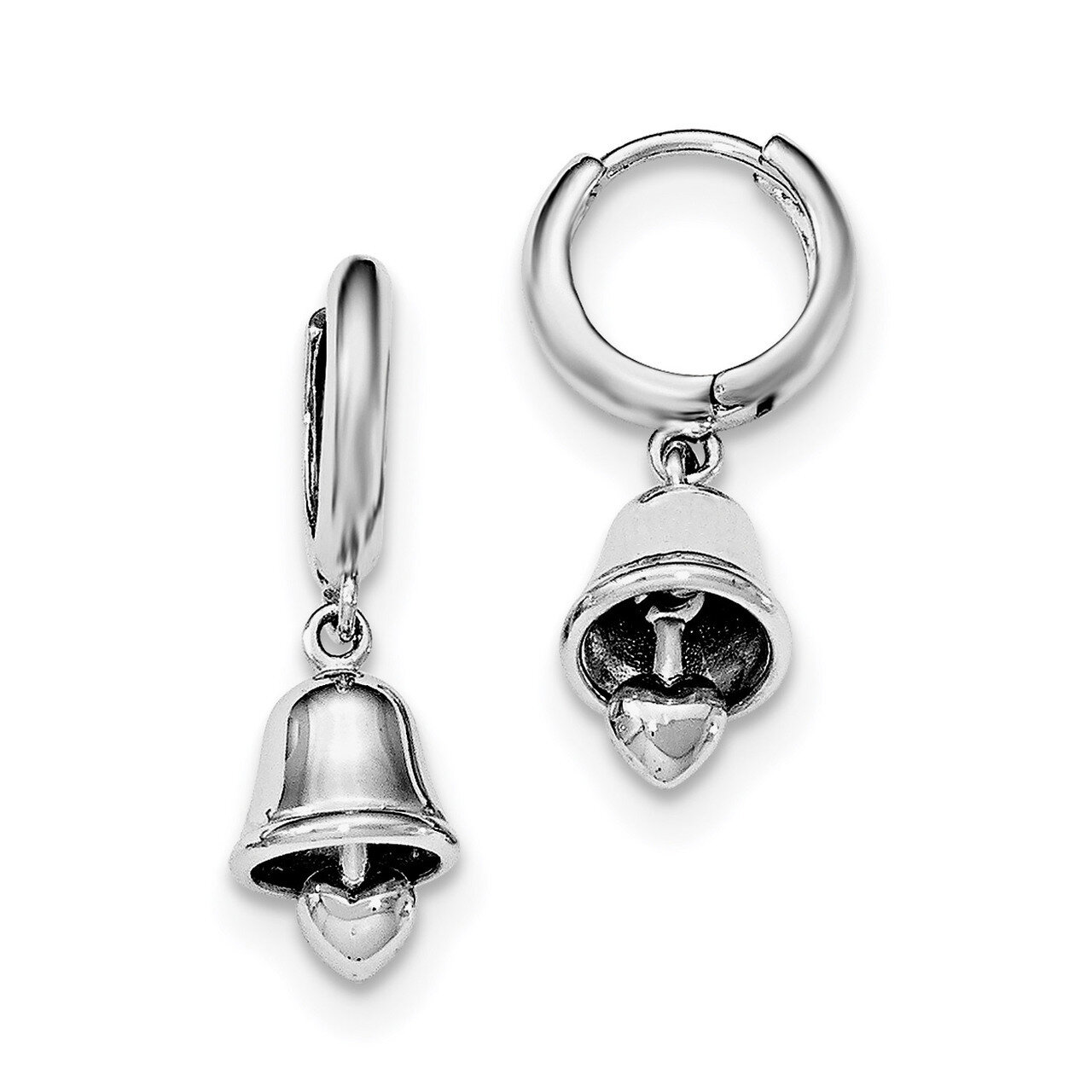 Bell with Heart Children Hoop Earrings Sterling Silver Rhodium-plated Polished QE12286, MPN: QE1228…