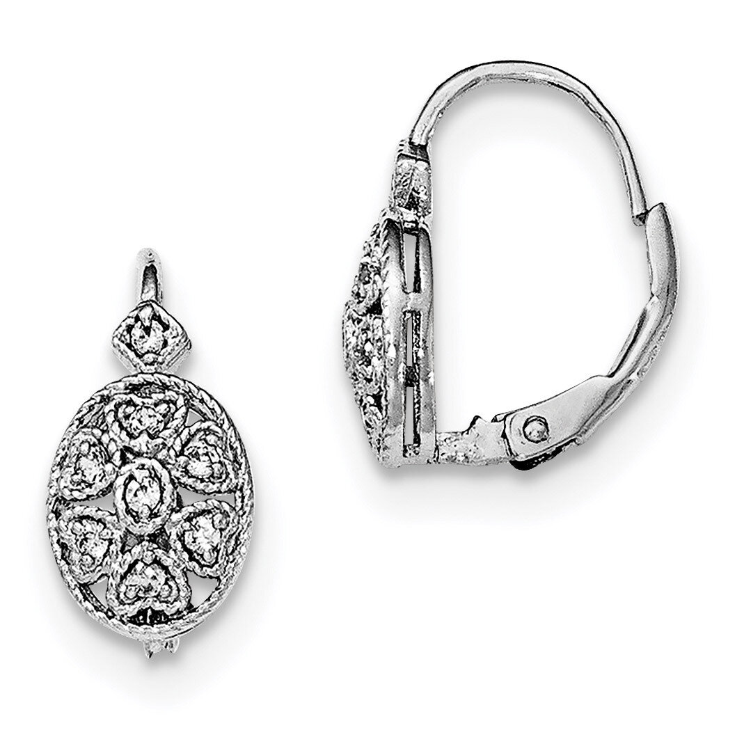 CZ Diamond Leverback Earrings Sterling Silver Rhodium-plated Polished QE12288
