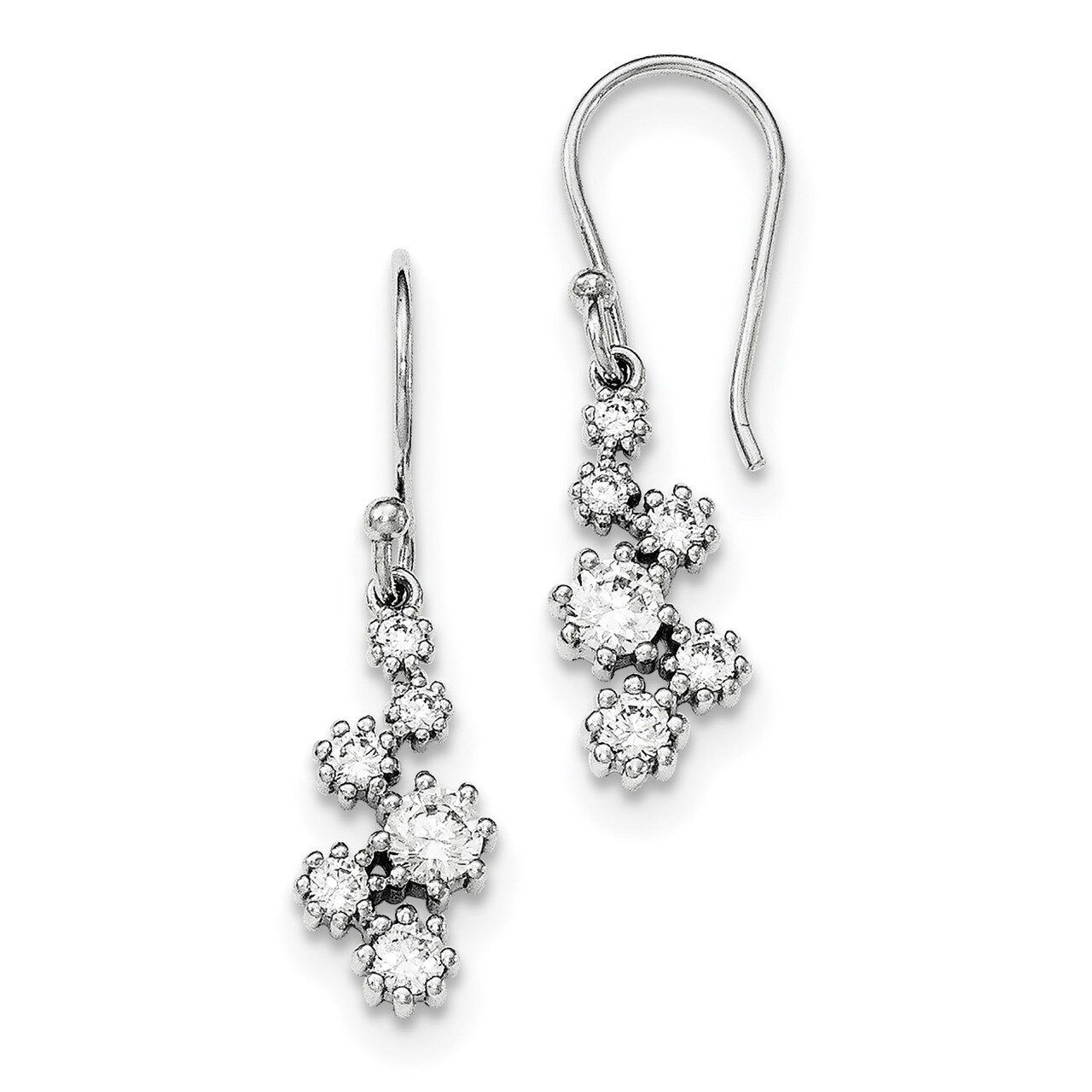 CZ Diamond Post Dangle Earrings Sterling Silver Rhodium-plated QE12315, MPN: QE12315, 883957567044