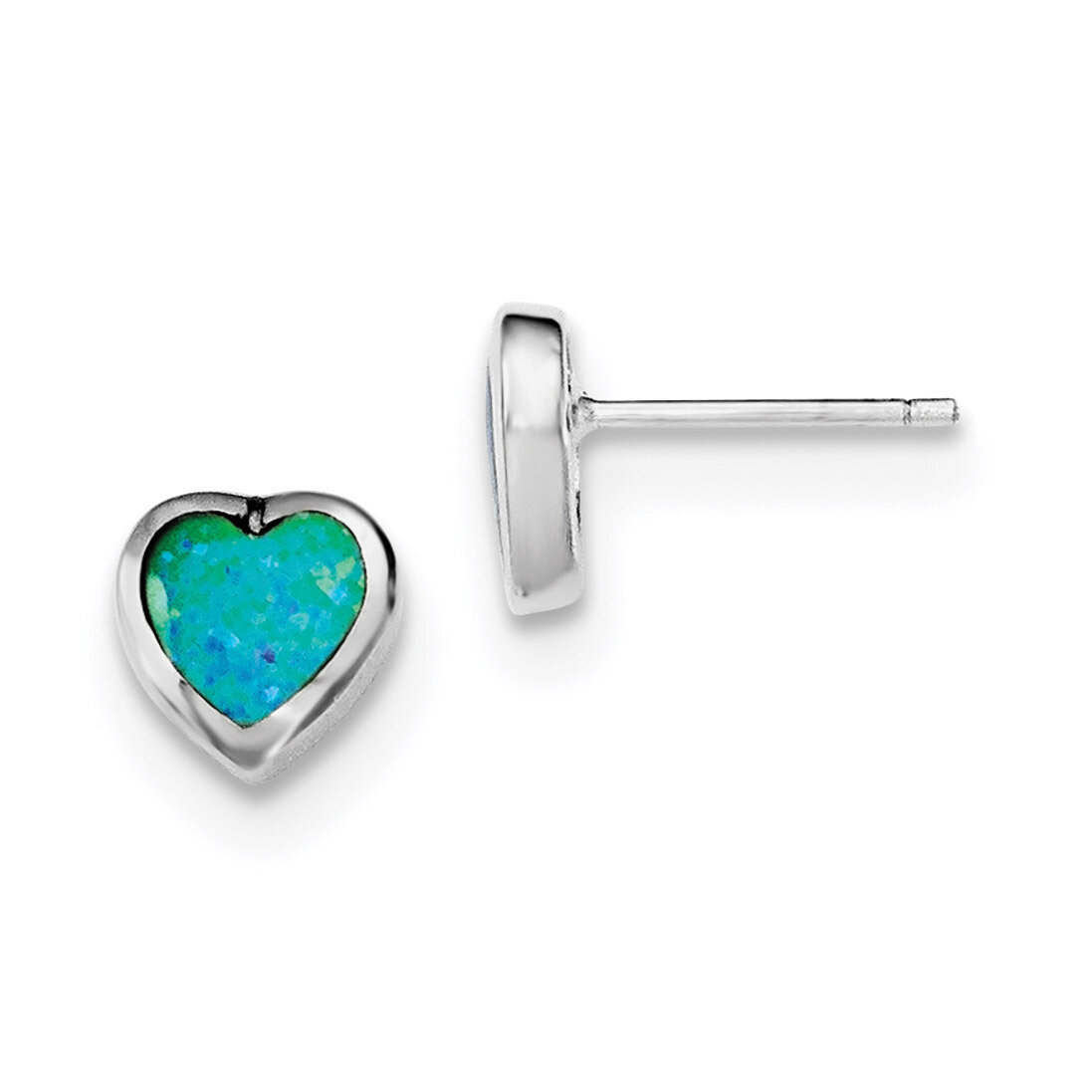 Synthetic Opal Polished Heart Post Earrings Sterling Silver Rhodium-plated QE12348, MPN: QE12348, 8…