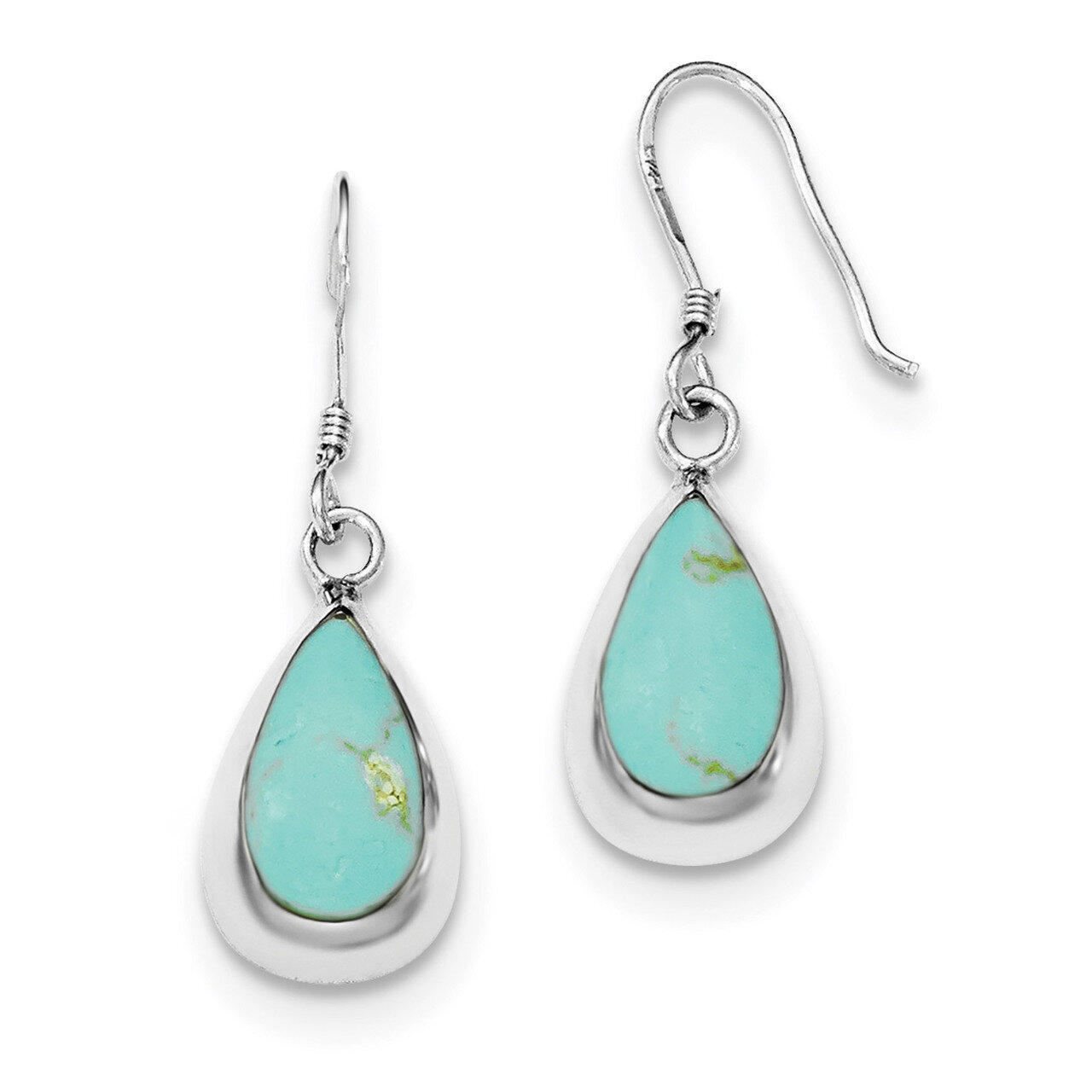 Teardrop Synthetic Turquoise Earrings Sterling Silver Rhodium-plated QE12352, MPN: QE12352, 1911013…