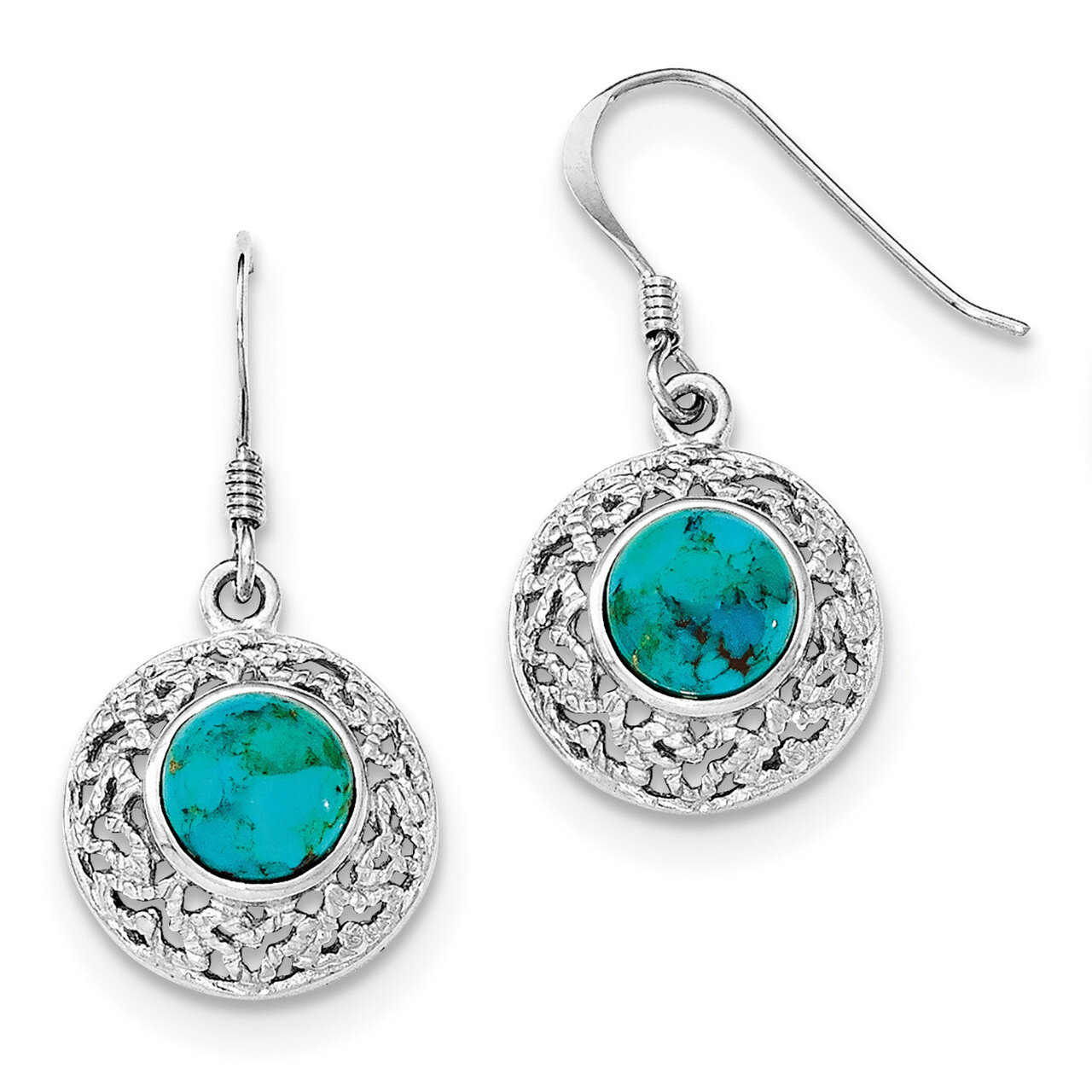 Reconstituted Turquoise Shepherd Hook Earrings Sterling Silver Rhodium-plated QE12353, MPN: QE12353…
