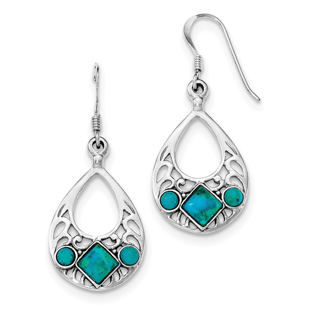 Reconstituted Turquoise Shepherd Hook Earrings Sterling Silver Rhodium-plated QE12354, MPN: QE12354…
