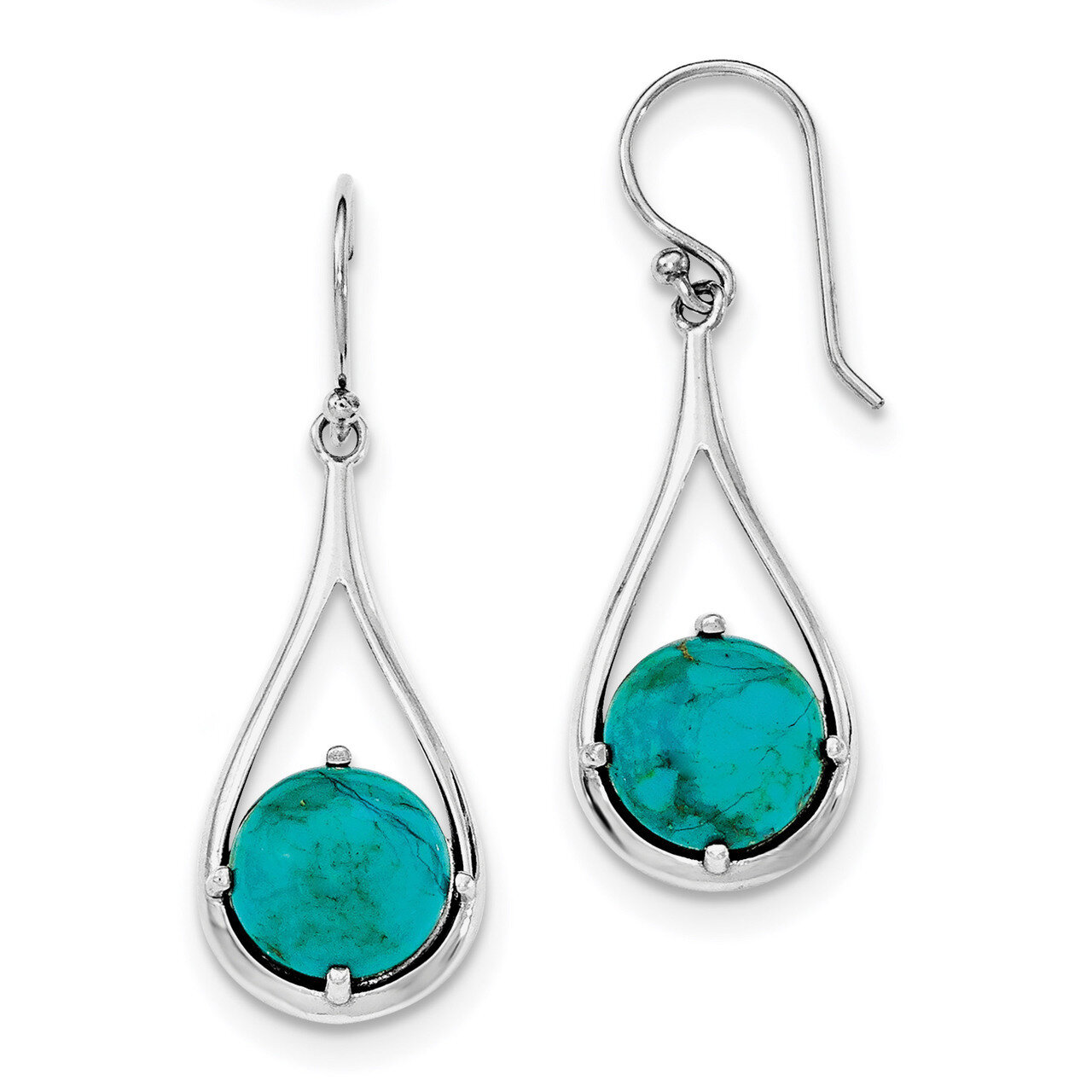 Reconstituted Turquoise Shepherd Hook Earrings Sterling Silver Rhodium-plated QE12356