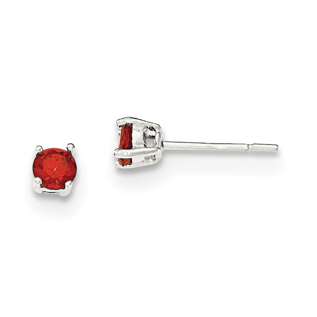 Red Glass Post Earrings Sterling Silver Polished QE12359