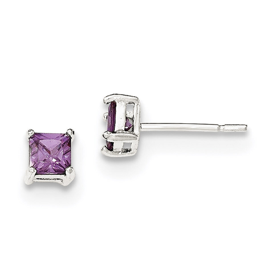 Purple CZ Diamond Post Earrings Sterling Silver Polished QE12362, MPN: QE12362, 883957804439