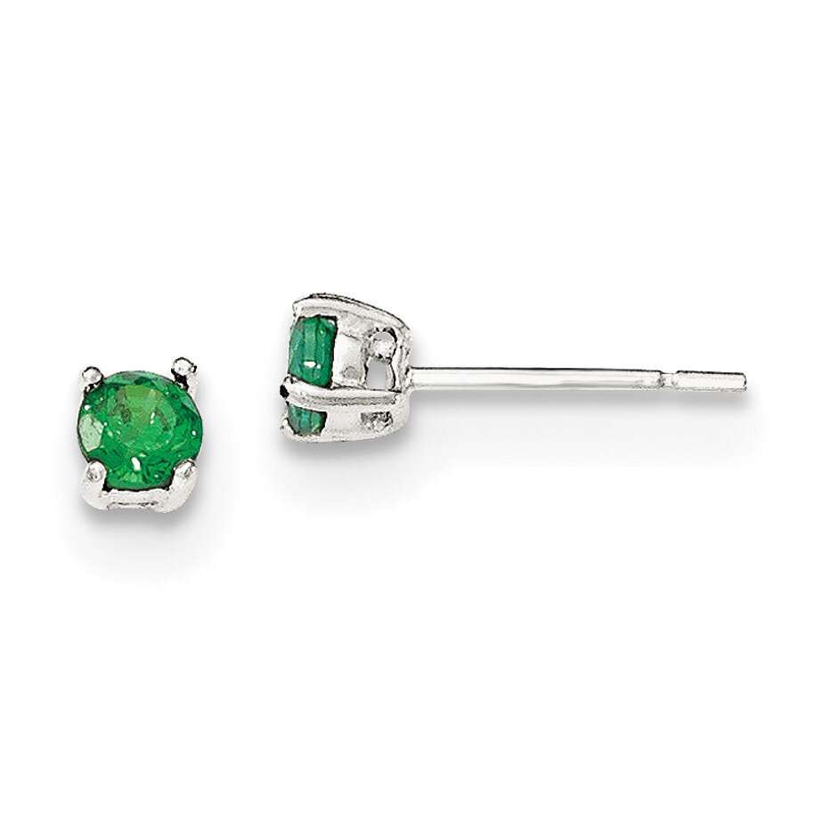 Green Glass Post Earrings Sterling Silver Polished QE12365, MPN: QE12365, 883957804484