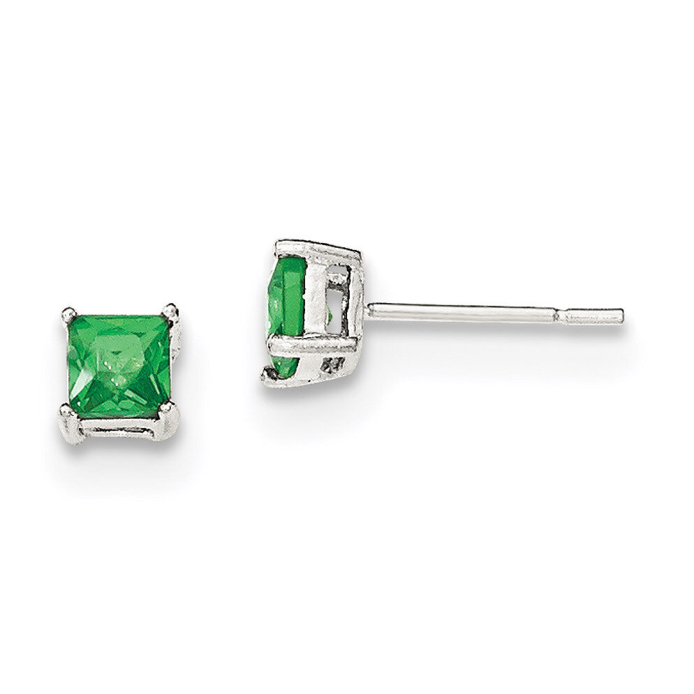 Green Glass Post Earrings Sterling Silver Polished QE12366