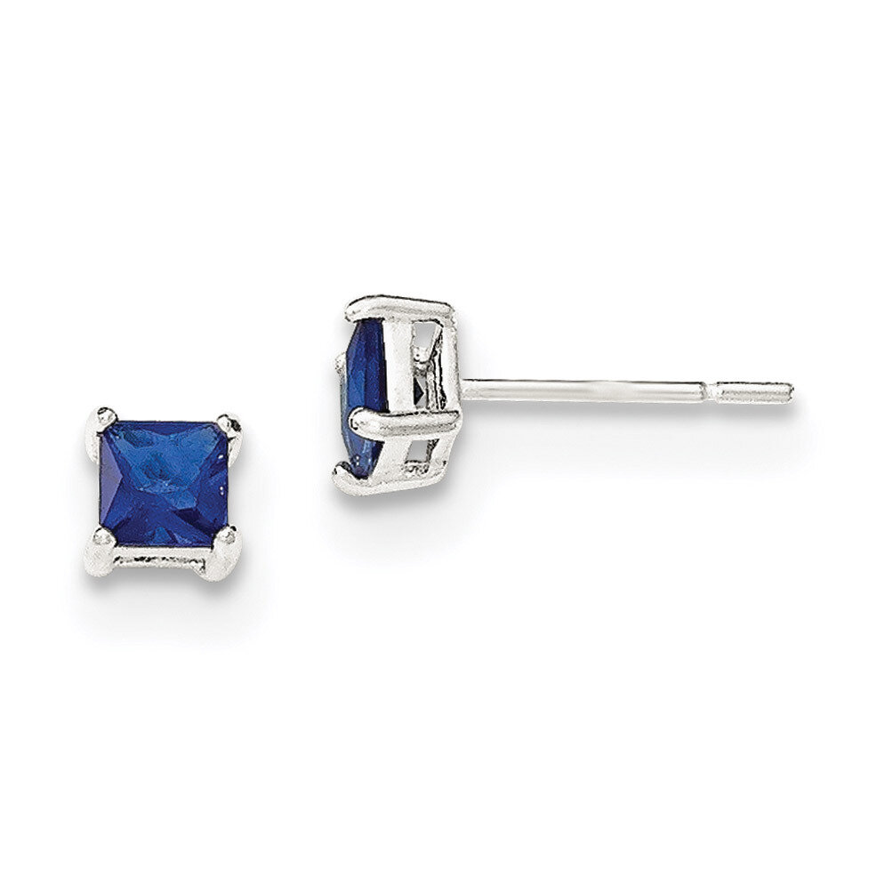 Blue CZ Diamond Post Earrings Sterling Silver QE12368