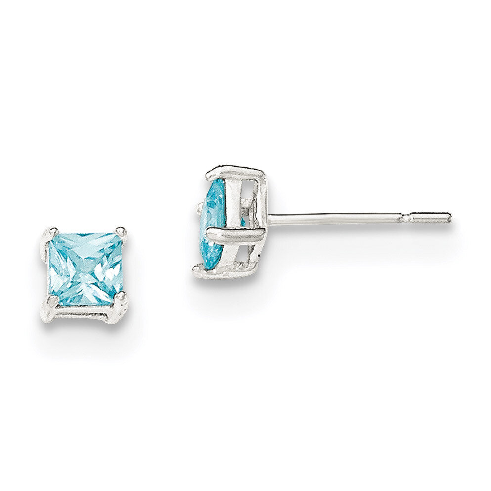 Light Blue CZ Diamond Post Earrings Sterling Silver Polished QE12372